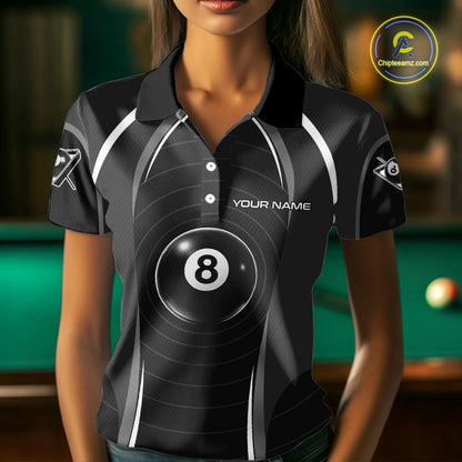 Black Blur 8 Ball Pool Polo & 1/4-Zip Team Shirt For Men Personalized Billiards Ball Apparel NYN2453