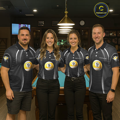 Black Blur 9 Ball Pool Polo & 1/4-Zip Team Shirt For Men Personalized Billiards Ball Apparel NYN2454