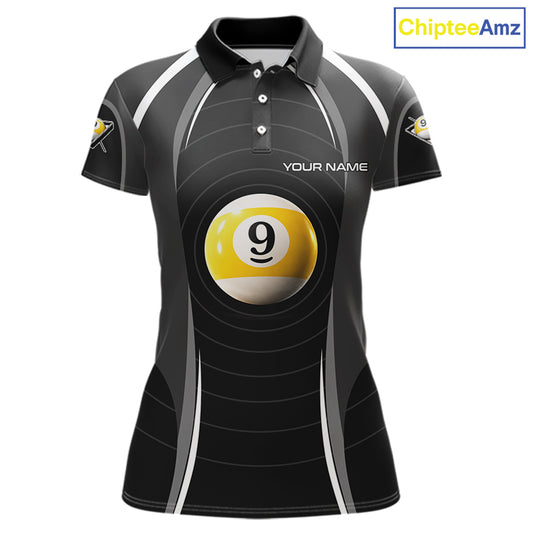 Black Blur 9 Ball Pool Polo & 1/4-Zip Team Shirt For Women Personalized Billiards Ball Apparel NYN2454