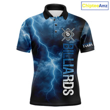 Load image into Gallery viewer, Thunder Lightning Blue Billiard Shirts For Men Custom Cracked 8 Ball Pool Billiard Team Jerseys NYN3044