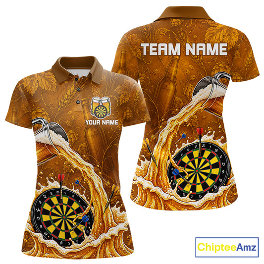Cheer Beer Dartboard Women Dart Polo 1/4-Zip Shirt Custom Barley & Hops Patten Dart Team Attire NYN3213