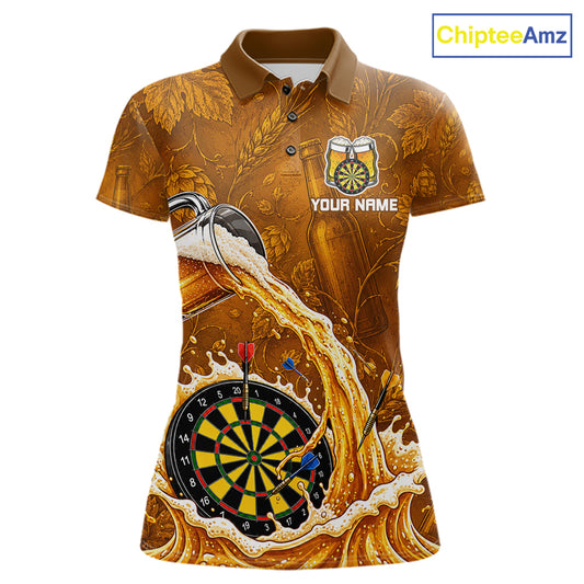 Cheer Beer Dartboard Women Dart Polo 1/4-Zip Shirt Custom Barley & Hops Patten Dart Team Attire NYN3213