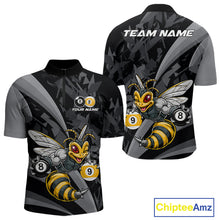 Load image into Gallery viewer, Grey Funny Bee men's quarter-zip billiard jersey featuring funny bee graphics, personalized cue sports tournament apparel, lightweight championship athletic uniform