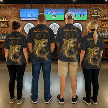 Load image into Gallery viewer, Personalized Black &amp; Gold Funny Shark Tribal Dart Polo Shirts Women Dart Team Jerseys NYN2186