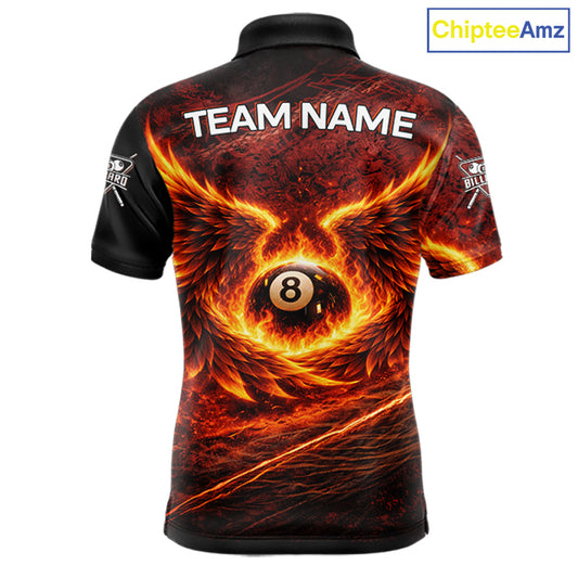 Fire Flame Wings 8 Ball Pool Polo & 1/4-Zip Team Shirt For Men Custom Billiards Ball Apparel NYN2461