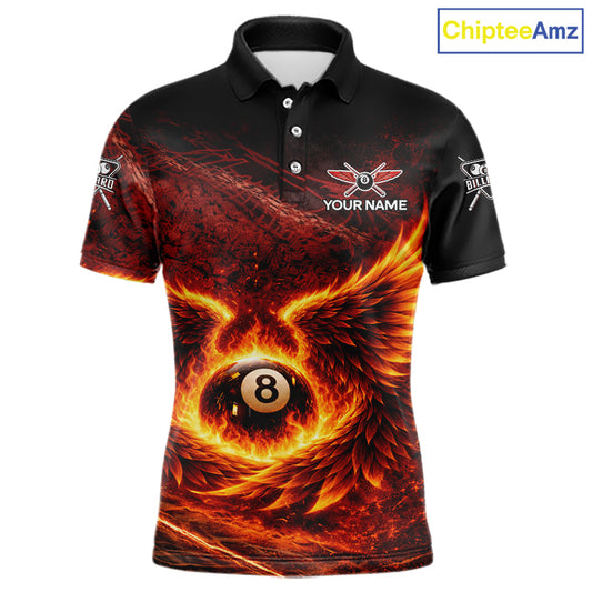 Fire Flame Wings 8 Ball Pool Polo & 1/4-Zip Team Shirt For Men Custom Billiards Ball Apparel NYN2461