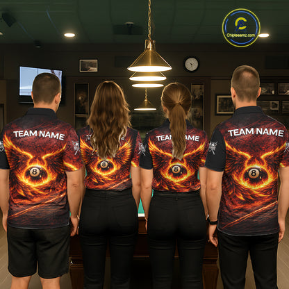 Fire Flame Wings 8 Ball Pool Polo & 1/4-Zip Team Shirt For Men Custom Billiards Ball Apparel NYN2461