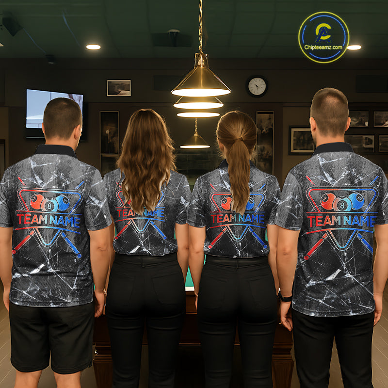 Glass Crack 8 Ball Pool Men Polo & 1/4-Zip Team Shirts Custom Fire Flame Billiards Ball Apparel NYN2463
