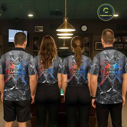 Glass Crack 8 Ball Pool Men Polo & 1/4-Zip Team Shirts Custom Fire Flame Billiards Ball Apparel NYN2463