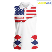 Load image into Gallery viewer, Womens US Flag Golf Shirts Patriotic Golf Jersey Custom Red And Blue Golf Sleeveless Polo Golf Gifts NYN3054