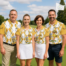 Load image into Gallery viewer, Mens Funny Duck Golfer Polo Golf Shirts Custom White Yellow Argyle Golf Team Attire For Golfers NYN3057