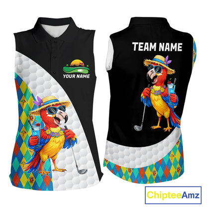 Womens Colorful Argyle Sleeveless Polo Golf Shirts Custom Parrots Golfer Summer Golf Attire For Golfers NYN3060