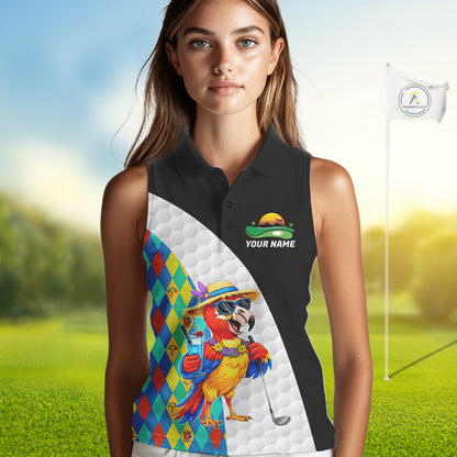 Womens Colorful Argyle Sleeveless Polo Golf Shirts Custom Parrots Golfer Summer Golf Attire For Golfers NYN3060