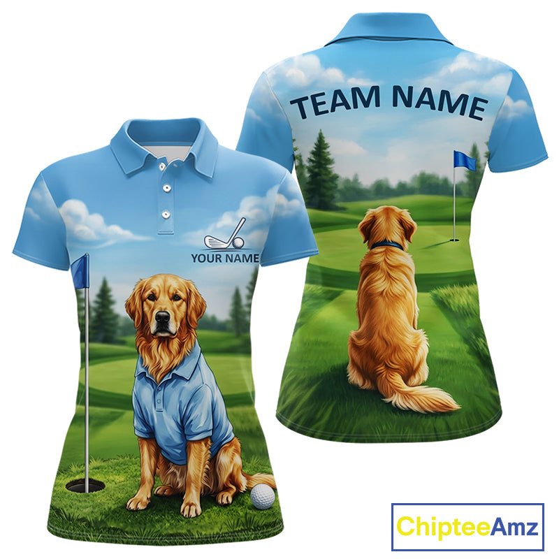 Women's Golden Retriever golf polo shirt mockup custom funny golf shirt matching couples golf apparel