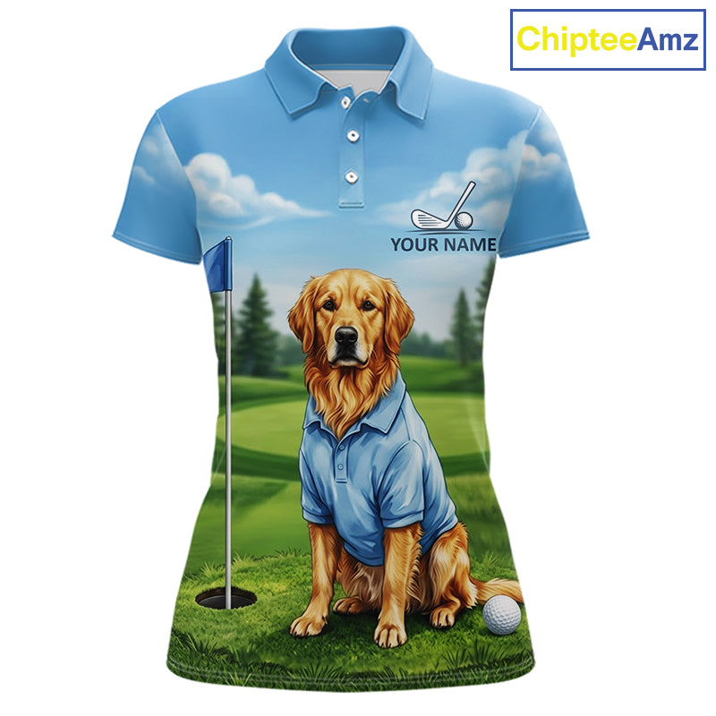 Women's Golden Retriever golf polo shirt mockup custom funny golf shirt matching couples golf apparel