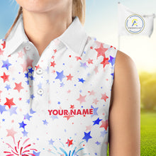 Load image into Gallery viewer, American Flag Womens Golf Sleeveless Polo Shirts Custom Patriotic Pink Flamingo White Golf Tournament Shirts NYN3768