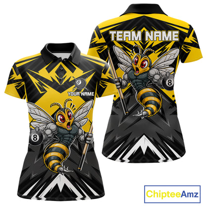 Black And Yellow Funny Bee Billiard Team Shirt For Women Custom 8 Ball Pool Tournament Jersey NYN3776
