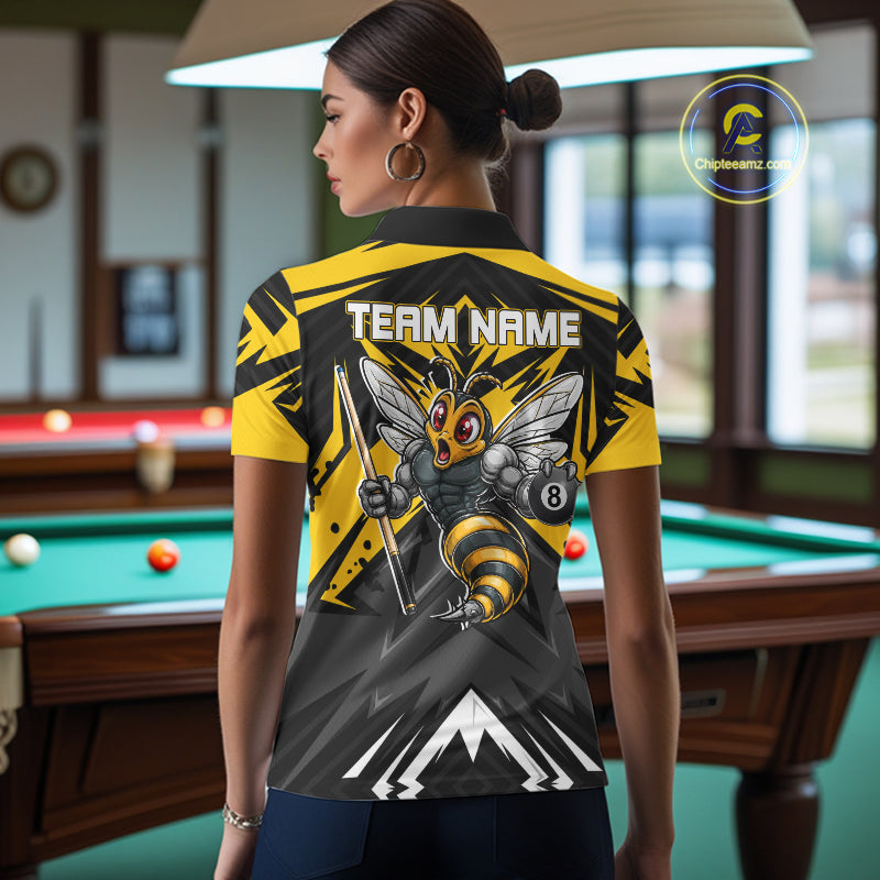 Black And Yellow Funny Bee Billiard Team Shirt For Women Custom 8 Ball Pool Tournament Jersey NYN3776