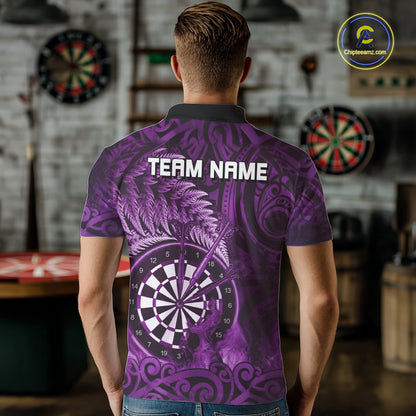 Personalized Fern Leaves Purple Fire Tribal Dart Polo Shirts For Men Dart Team Jerseys NYN2191