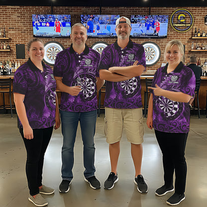 Personalized Fern Leaves Purple Fire Tribal Dart Polo Shirts For Men Dart Team Jerseys NYN2191