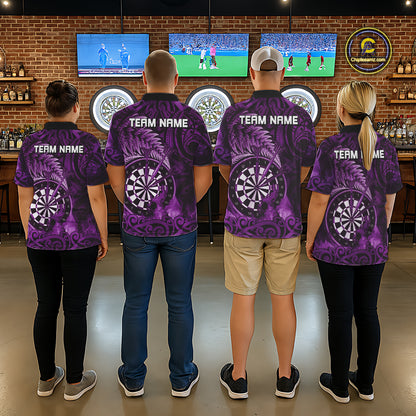 Personalized Fern Leaves Purple Fire Tribal Dart Polo Shirts For Men Dart Team Jerseys NYN2191