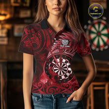 Load image into Gallery viewer, Personalized Fern Leaves Red Fire Tribal Dart Polo Shirts For Women Dart Team Jerseys NYN2192