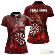Load image into Gallery viewer, Personalized Fern Leaves Red Fire Tribal Dart Polo Shirts For Women Dart Team Jerseys NYN2192