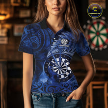 Load image into Gallery viewer, Personalized Fern Leaves Blue Fire Tribal Dart Polo Shirts For Women Dart Team Jerseys NYN2193