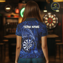 Load image into Gallery viewer, Personalized Fern Leaves Blue Fire Tribal Dart Polo Shirts For Women Dart Team Jerseys NYN2193