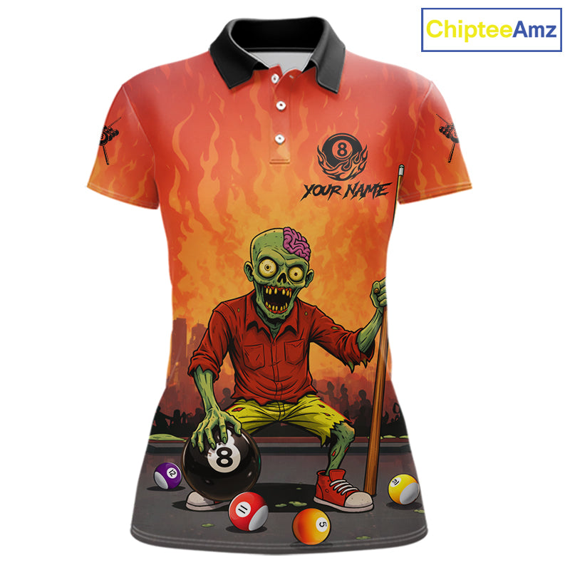 Skeleton Play 8 Ball Pool Women's Billiard Polo & 1/4 Zip Team Shirt Custom Funny Billiard Attire NYN2480