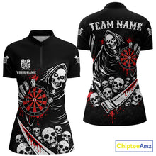Load image into Gallery viewer, Red Dripping Grim Reaper Dartboard Skull Dart 1/4-Zip Shirts For Women Custom Name For Dart Players NYN2684