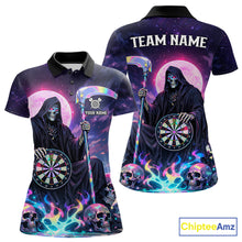 Load image into Gallery viewer, Galaxy Holographic Grim Reaper Dartboard Skull Dart Polo Shirts For Women Custom Name For Dart Players NYN2686