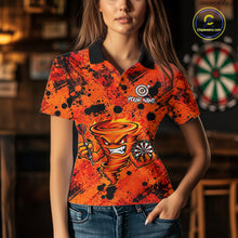 Load image into Gallery viewer, Woman wearing fire flame tornado orange dart shirt custom apparel