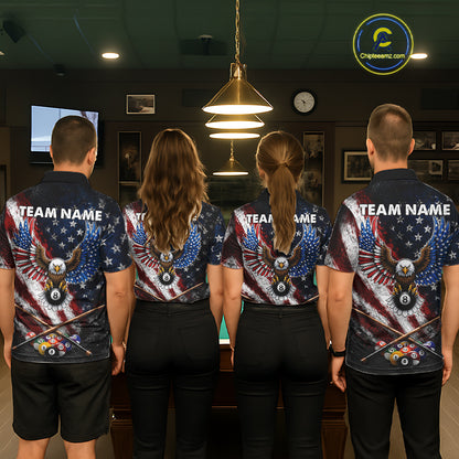 Grunge American Flag 8 Ball Eagle Billiard Shirt For Men Personalized Pool Billiard Team Jersey NYN3784