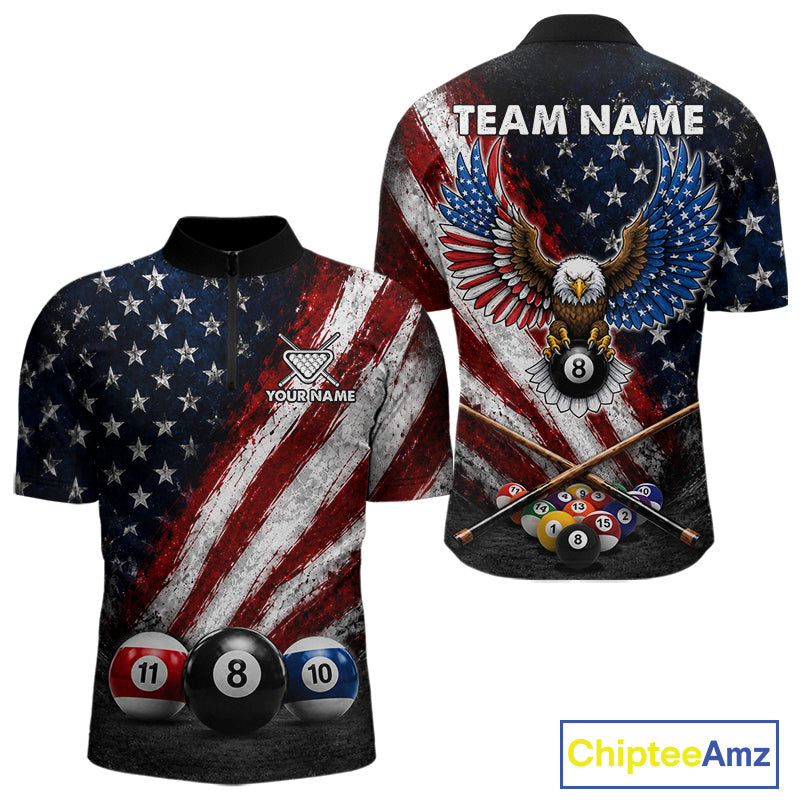 Grunge American Flag 8 Ball Eagle Billiard Shirt For Men Personalized Pool Billiard Team Jersey NYN3784