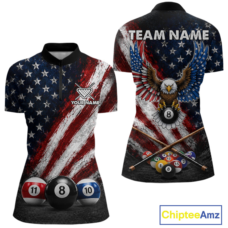 Grunge American Flag 8 Ball Eagle Billiard Shirt For Women Personalized Pool Billiard Team Jersey NYN3784