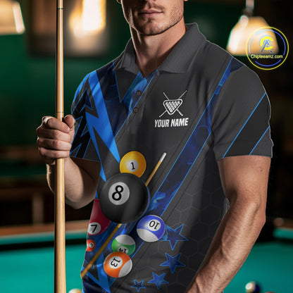 Grey & Blue Billiard Flame 8 Ball Pool Shirt For Men Personalized Team Billiard Tournament Jersey NYN3785