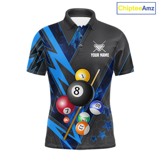 Grey & Blue Billiard Flame 8 Ball Pool Shirt For Men Personalized Team Billiard Tournament Jersey NYN3785