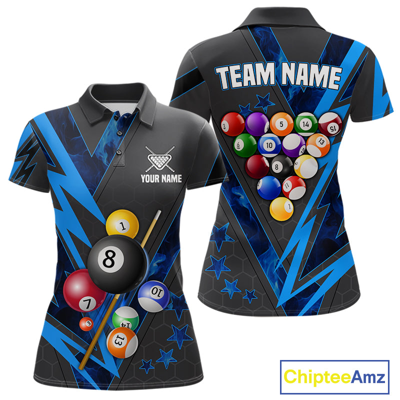 Grey & Blue Billiard Flame 8 Ball Pool Shirt For Women Personalized Team Billiard Tournament Jersey NYN3785