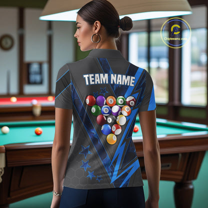 Grey & Blue Billiard Flame 8 Ball Pool Shirt For Women Personalized Team Billiard Tournament Jersey NYN3785