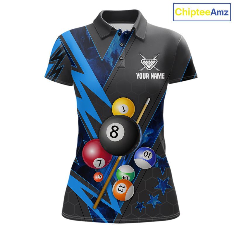 Grey & Blue Billiard Flame 8 Ball Pool Shirt For Women Personalized Team Billiard Tournament Jersey NYN3785
