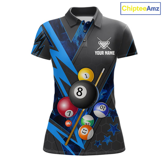 Grey & Blue Billiard Flame 8 Ball Pool Shirt For Women Personalized Team Billiard Tournament Jersey NYN3785