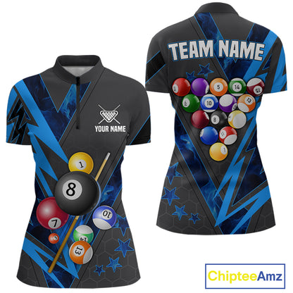 Grey & Blue Billiard Flame 8 Ball Pool Shirt For Women Personalized Team Billiard Tournament Jersey NYN3785
