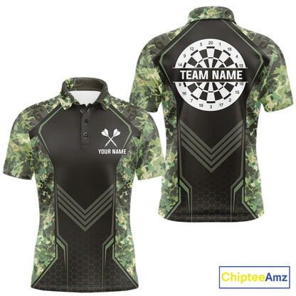 Green Grunge Camo Dart Shirt For Men Custom Military Camo Dart Team Polo 1/4 Zip Jersey NYN4084