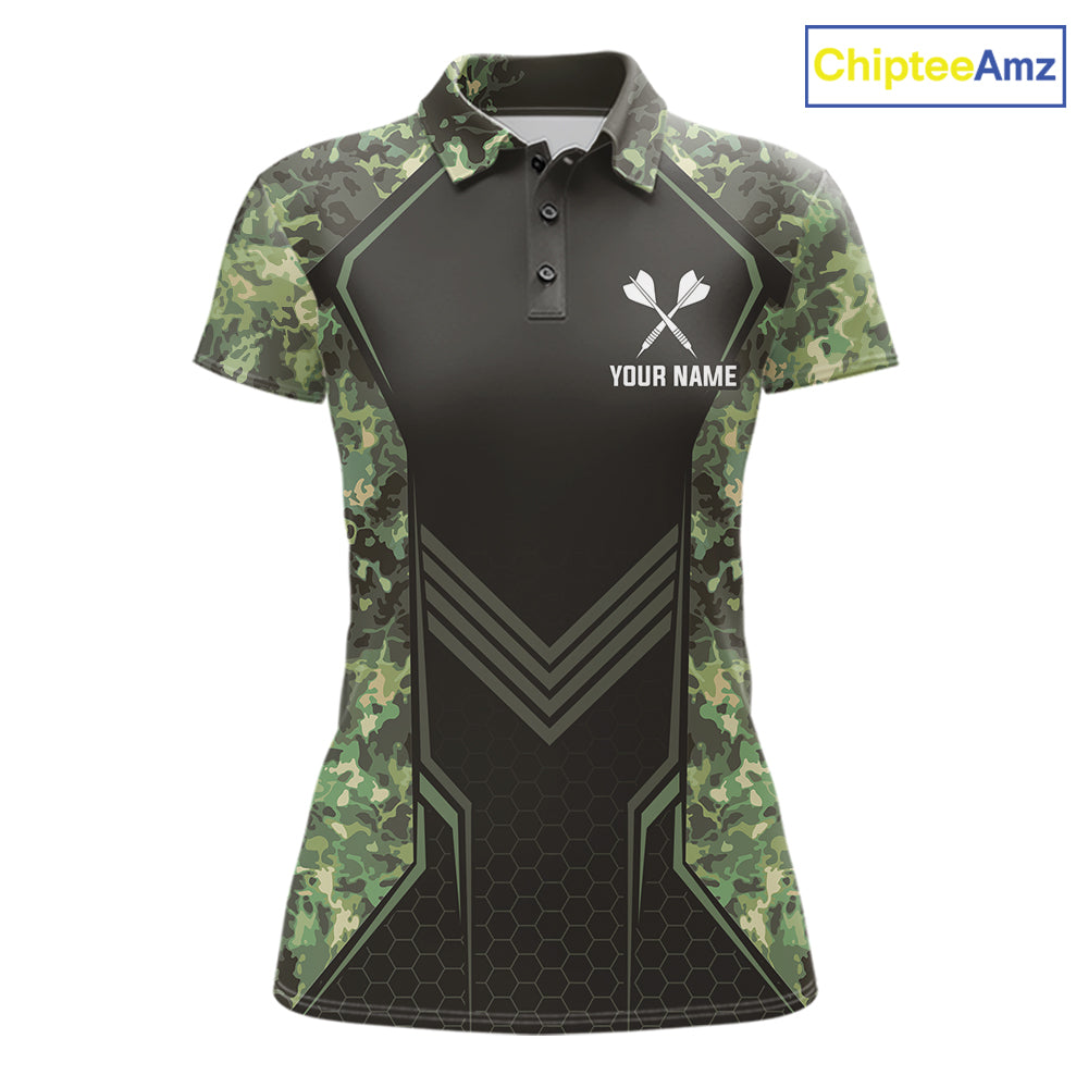 Green Grunge Camo Dart Shirt For Women Custom Military Camo Dart Team Polo 1/4 Zip Jersey NYN4084