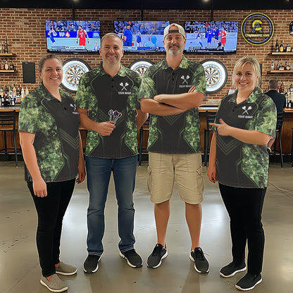 Green Grunge Camo Dart Shirt For Men Custom Military Camo Dart Team Polo 1/4 Zip Jersey NYN4084