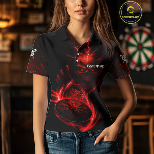 Custom Lightning Dartboard Red Skull Dart Women Polo Jerseys Dart Tournament Shirt NYN1670