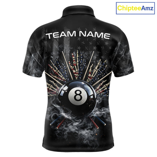 US Flag Grey Smoke Skull Bone 8 Ball Men Billiards Shirt Personalized Pool Balls Billiard Team Names NYN2688