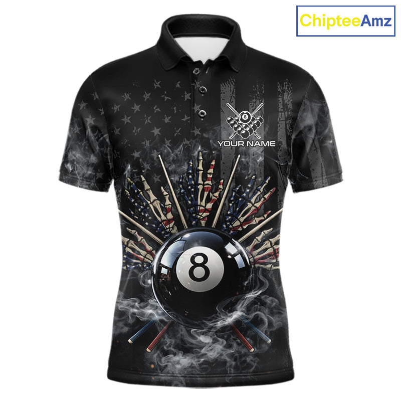 US Flag Grey Smoke Skull Bone 8 Ball Men Billiards Shirt Personalized Pool Balls Billiard Team Names NYN2688