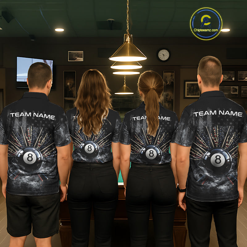 US Flag Grey Smoke Skull Bone 8 Ball Women Billiards Shirt Personalized Pool Balls Billiard Team Names NYN2688